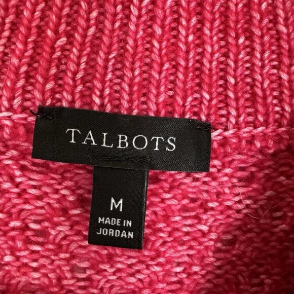 Talbots Textured Stitch Sweater Pink Punch Mock Neck Long Sleeve Size Medium - Picture 3 of 5
